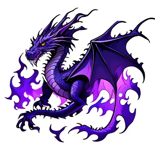 dragon purple flames mystical tattoo design idea