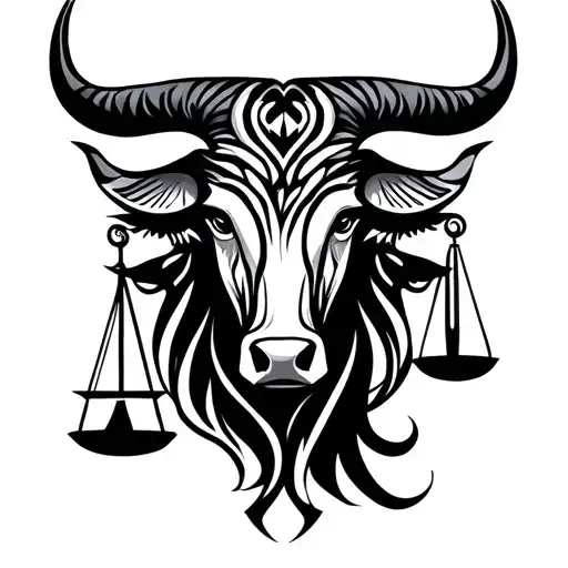 libra scales and feminine taurus bull tattoo design idea