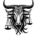 libra scales and feminine taurus bull tattoo design idea