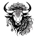 libra scales and feminine taurus bull tattoo design idea
