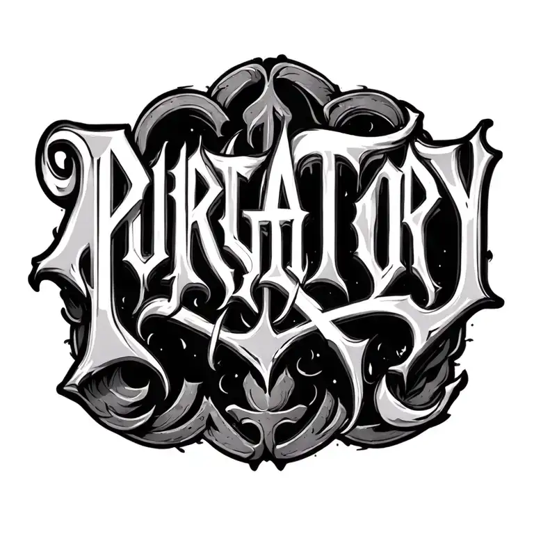 Purgatory lettering metall style tattoo design idea