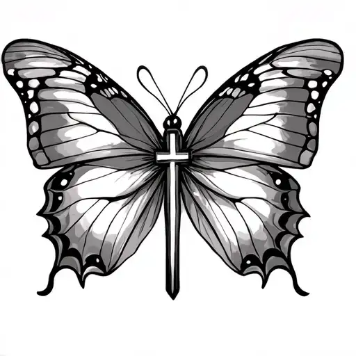 butterfly and cross tattoo tattoo design idea