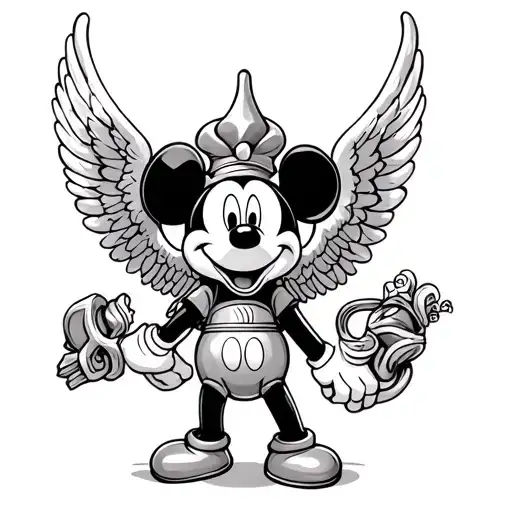 nut cracker micky mouse with angel wings tattoo design idea