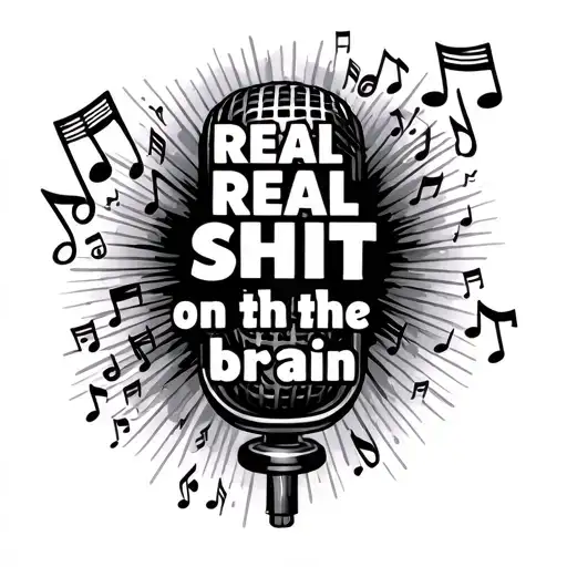 "real shit on the brain" Music microphone surrounded by musical notes tattoo design idea