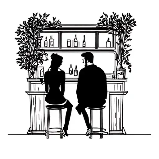 couple sitting in front of the empty bar located in Prague tattoo design idea