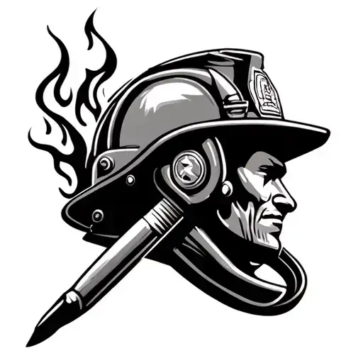 firefighter helmet on a paintbrush with hot rod flames tattoo design idea
