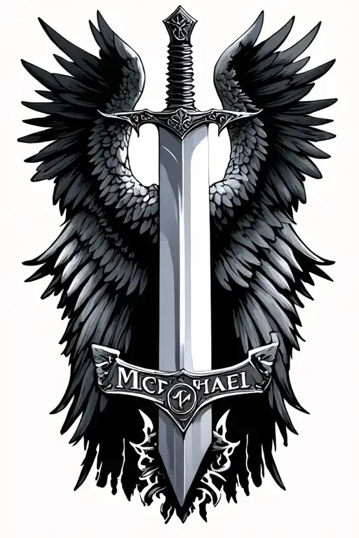 saint michael, sword embedded, Name Michael tattoo design idea