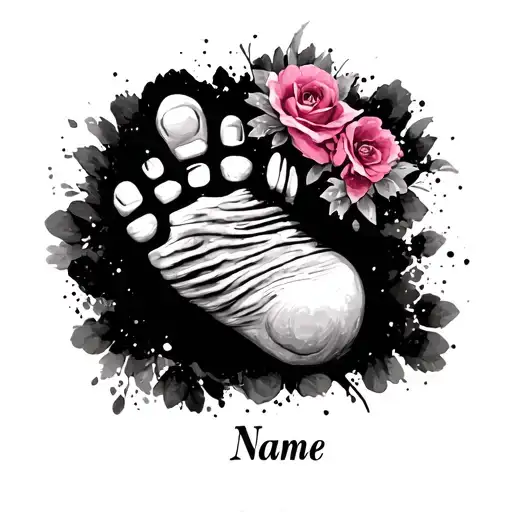 baby girl with foot print with name tattoo design idea
