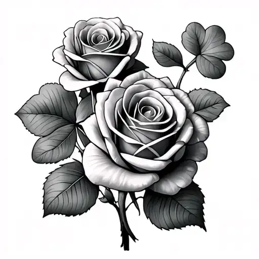 5 roses with 2 4 leaf clover tattoo design idea