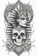  egyption goddess, skull background, pyramid, all seeing eye tattoo design idea
