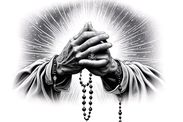 God First with praying hands with rosary wrapped tattoo design idea