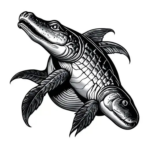 alligator gar fossil emblem tattoo design idea