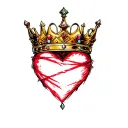 thin red line heart with a gold Kings crown with jewels  tattoo design idea
