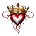 thin red line heart with a gold Kings crown with jewels  tattoo design idea
