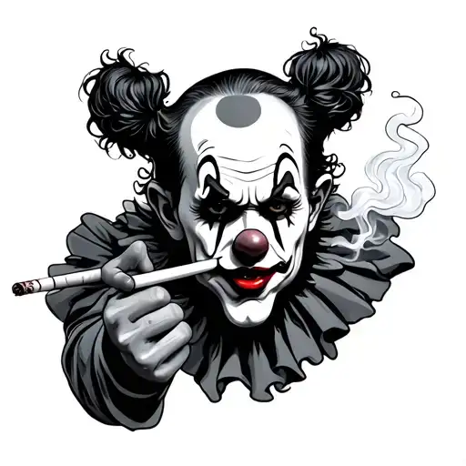 depressed clown smoking cigarette  tattoo design idea