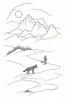 man walking away from mountain landscape. His shadow is a wolf  tattoo design idea