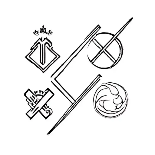 Make me a tattoo with the symbols of the licenses One Piece, Resident Evil, Dragon Ball, Zelda, Mario tattoo design idea