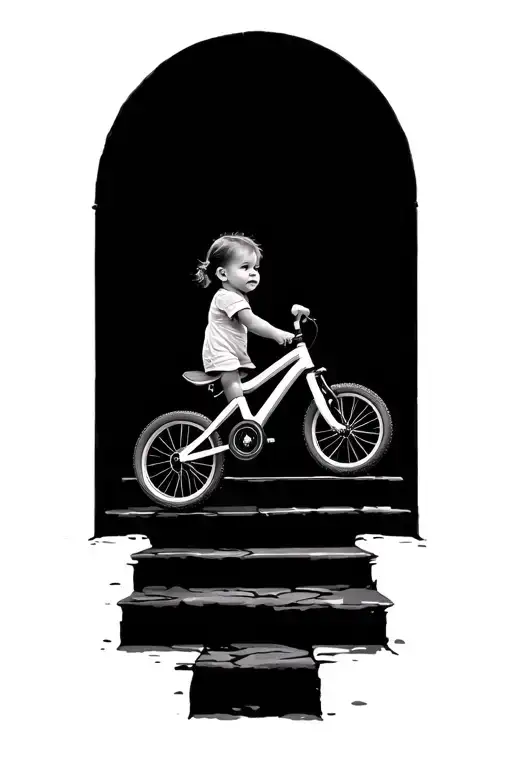 stairs to heaven with toddler balance bike tattoo design idea
