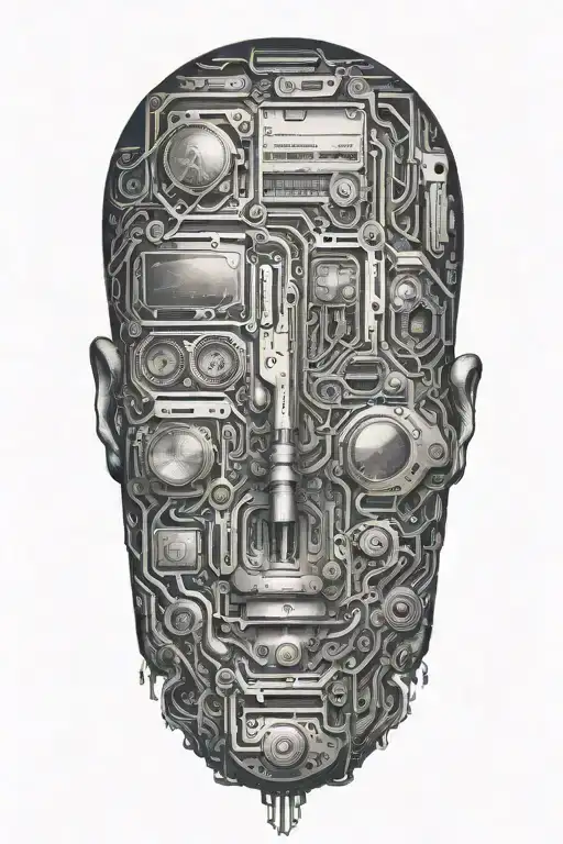 Dystopian matrix code embedded with spacecraft tattoo design idea
