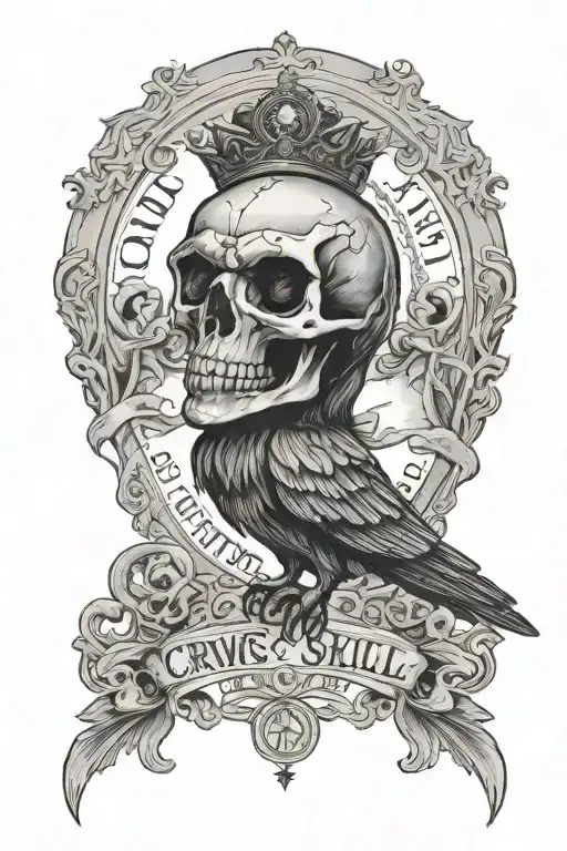 crow's skull ouija board tattoo design idea