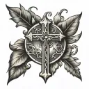 cross with word sonder tattoo design idea