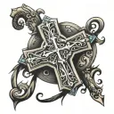 cross with word sonder tattoo design idea