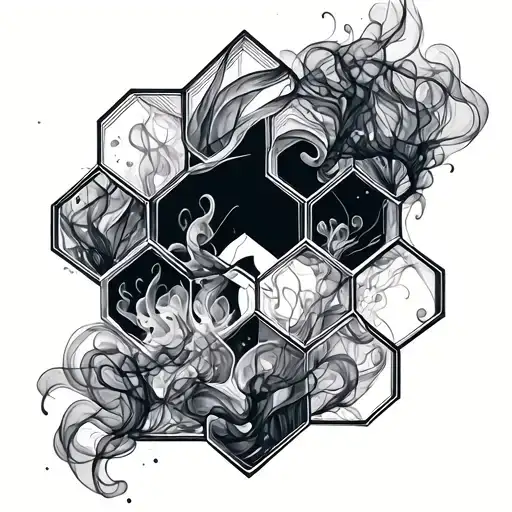 smoke honeycomb sleeve with smoke shading tattoo design idea