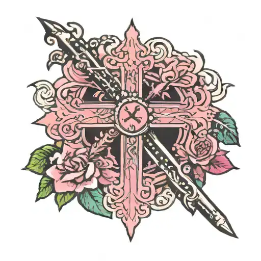 666, cross, thong, pink tattoo design idea