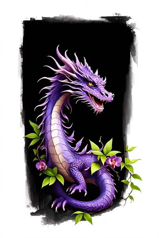  purple dragon with orchid vine wrapping tattoo design idea