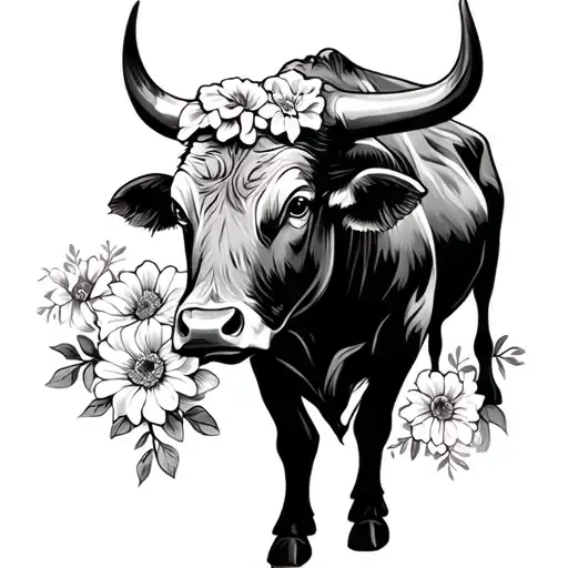 Ferdinand the bull with flowers tattoo design idea