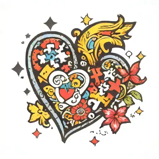 heart made of puzzle pieces tattoo design idea
