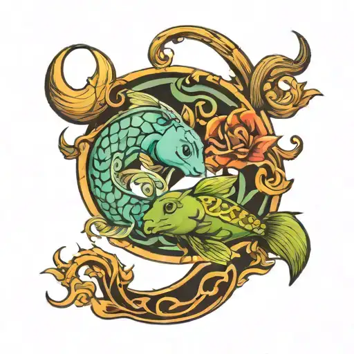 Pisces and Taurus zodiac sign intertwined tattoo design idea