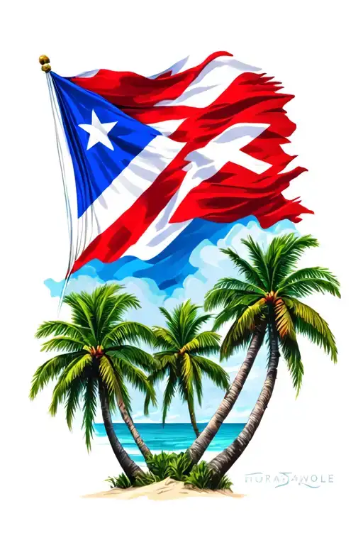palm trees with the Puerto Rican flag waving tattoo design idea