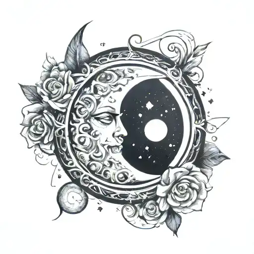 waning gibbous moon phase tattoo design idea