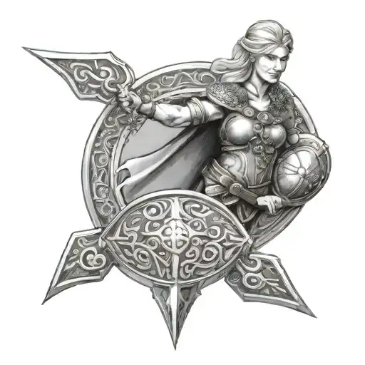 viking shield maiden tattoo design idea