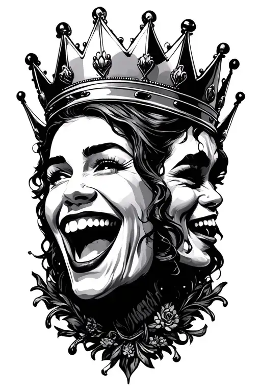 laugh now cry later with crown tilted to side tattoo design idea