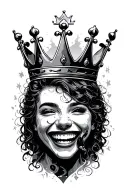 laugh now cry later with crown tilted to side tattoo design idea