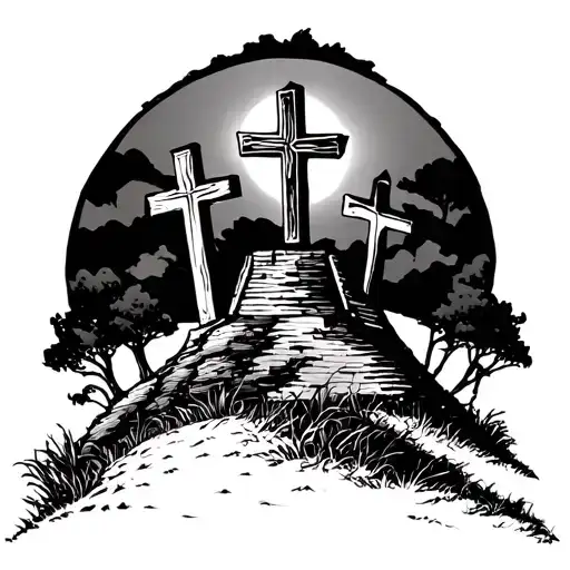 3 Crosses On A Hill tattoo design idea