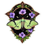 morning glory, celestial elements, Luna moth tattoo design idea