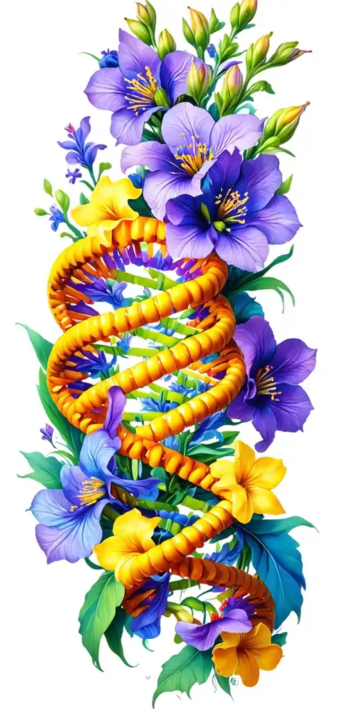 dna helix made from bellflower freesia and mugunghwa flower tattoo design idea