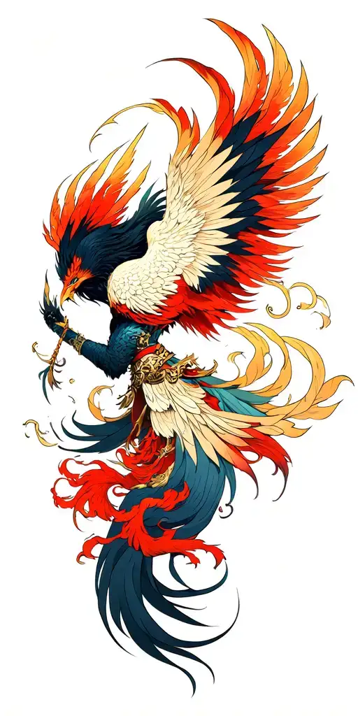 fallen warrior into pheonix rising tattoo design idea