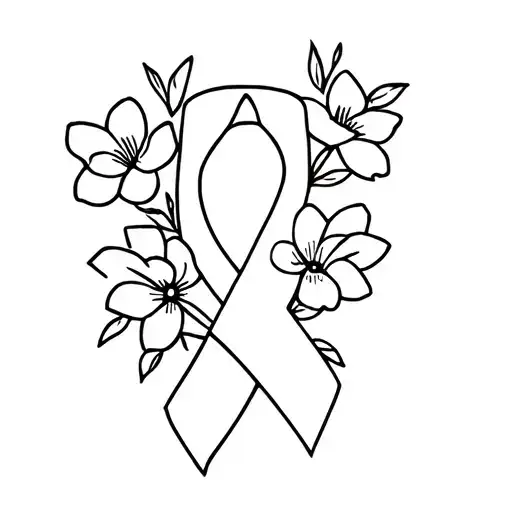 breast cancer ribbon sister, flowers tattoo design idea
