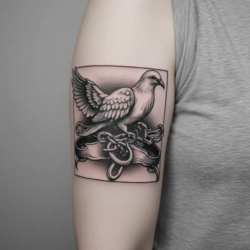 dove holding handcuffs  tattoo design idea