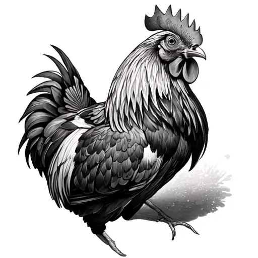 Okay so I want a fighting rooster black and white realism behind my forearm the size I’m  tattoo design idea