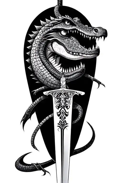 alligator samurai sword tattoo design idea
