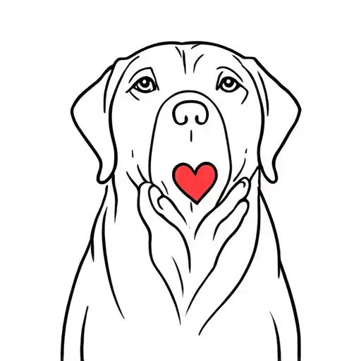 A minimalist design of a labrador retriever holding a small heart in its mouth, representing the love and loyalty of your favorite pet tattoo design idea