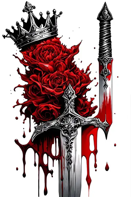 Blood for the blood god,A tattoo that mainly resembles a sword and a crown, represents the blood god and his imortalty.  tattoo design idea