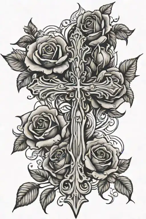 cross and roses tattoo design idea