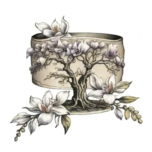 wrist band with magnolia and live oak tree with wisteria   tattoo design idea