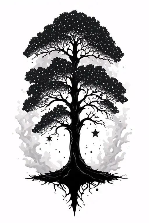 cottonwood tree silhouette into stars tattoo design idea